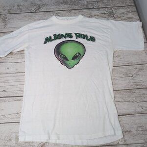 Vintage Aliens Rule Graphic White Single Stitch T Shirt Size XL